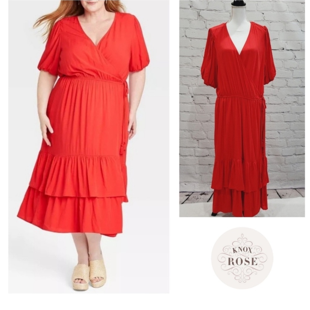 Knox Rose wrap tiered midi dress size medium - Picture 3 of 12